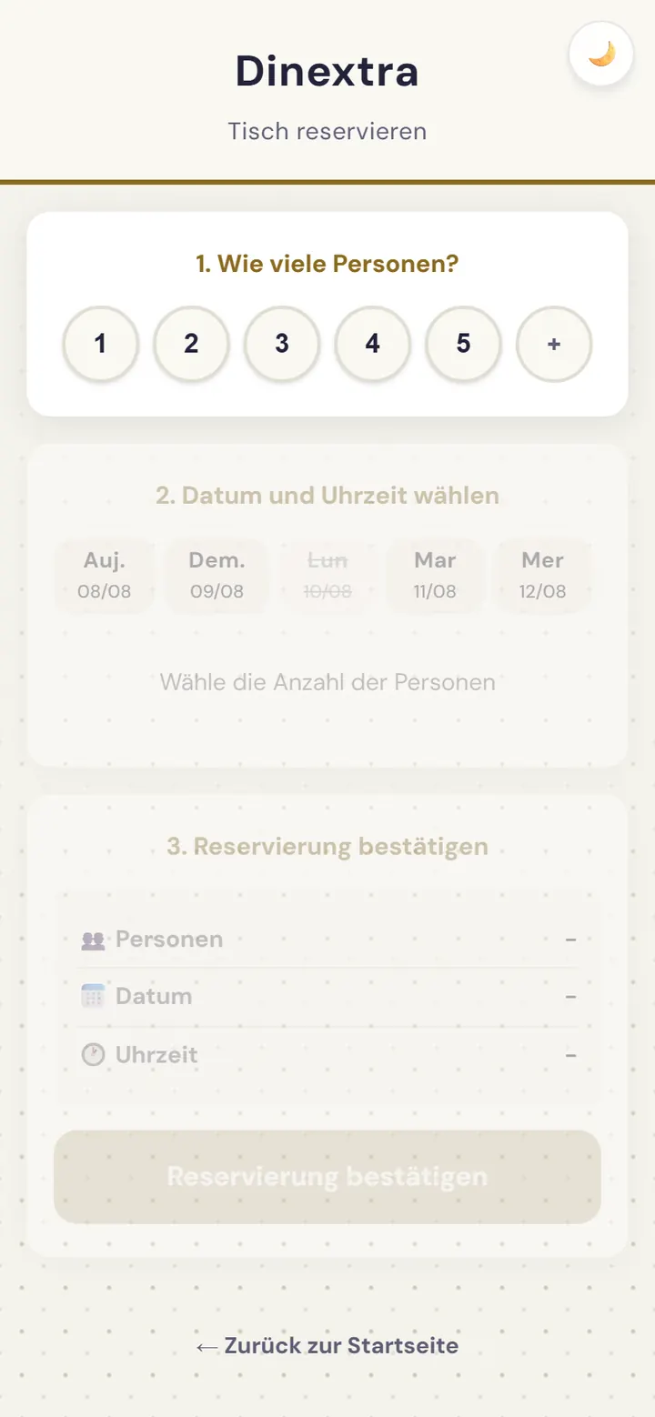 Bildschirm zur Tischreservierung